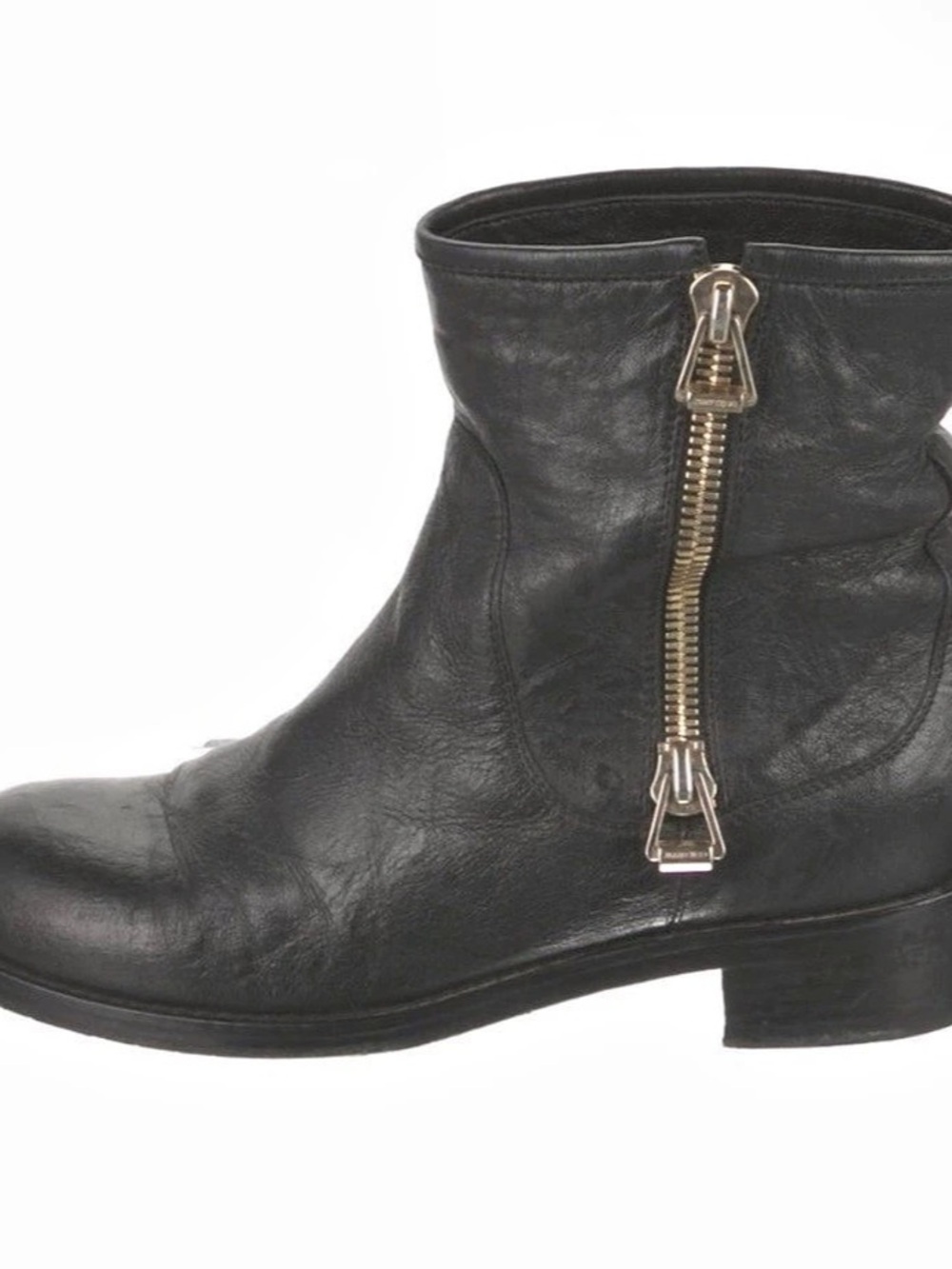 Jimmy Choo Biker Mid Boots Black Ankle Boots Gold-Tone Zippers